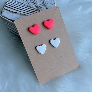 Pink White Heart Stud Earrings